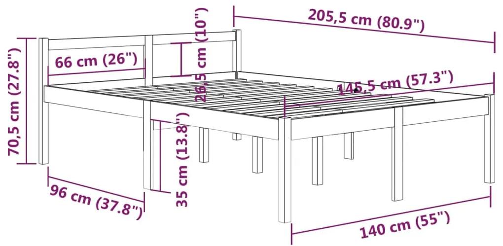 Cadru de pat, gri, 140x200 cm, lemn masiv de pin Gri, 140 x 200 cm