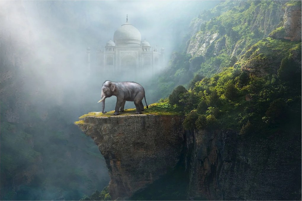 Tablou - Elefant în vârful Taj Mahalului (90x60 cm)
