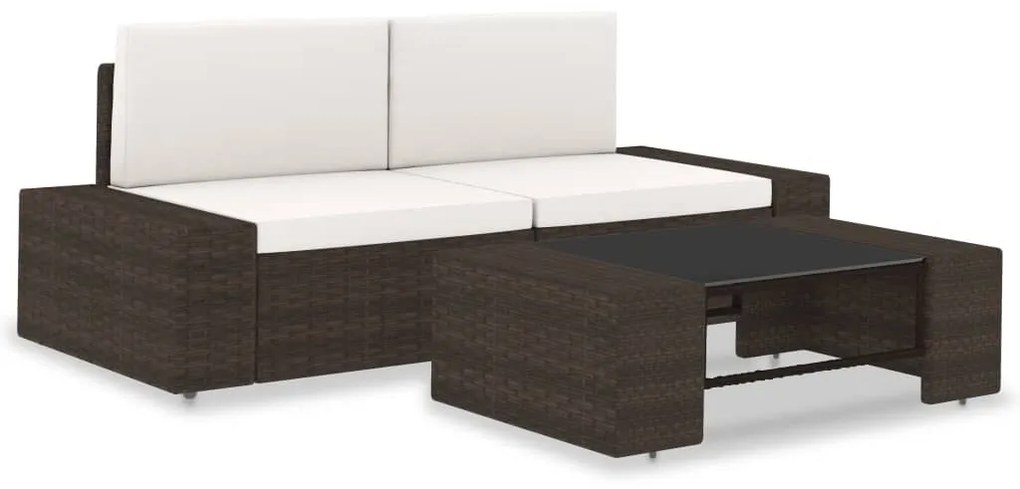 vidaXL Set mobilier de grădină, 3 piese, maro, poliratan