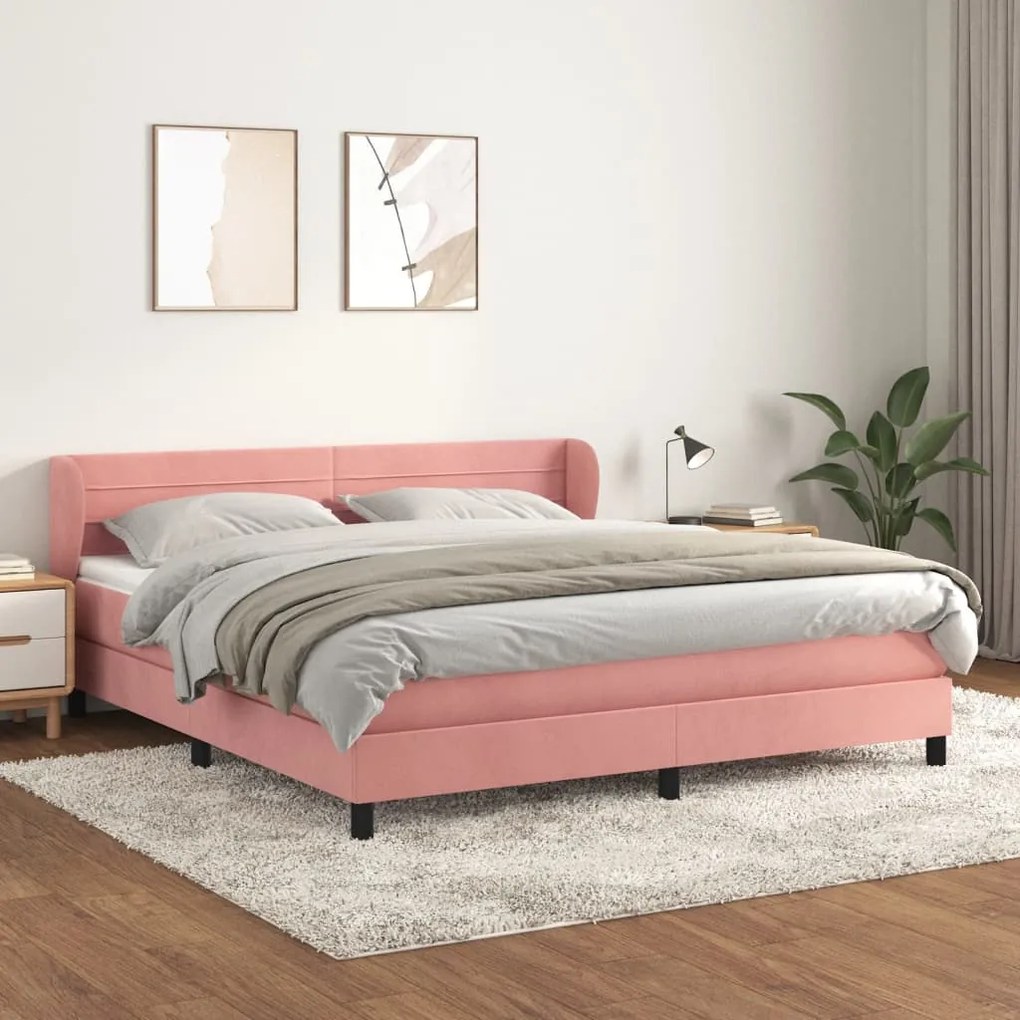 3127570 vidaXL Pat box spring cu saltea, roz, 180x200 cm, catifea