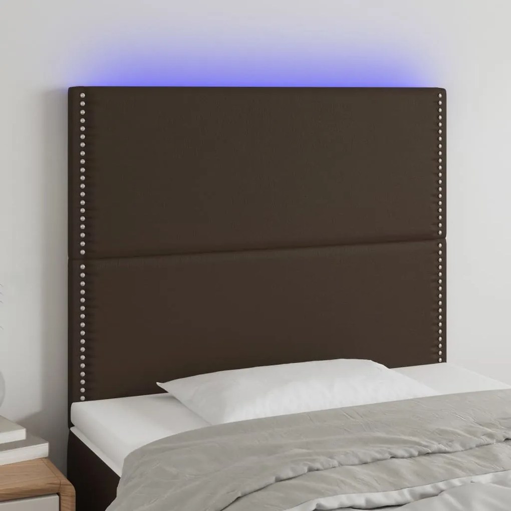 3122365 vidaXL Tăblie de pat cu LED, maro, 90x5x118/128 cm, piele ecologică