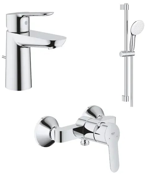 Set baterii lavoar dus Grohe BauEdge si dus cu bara Tempesta crom lucios