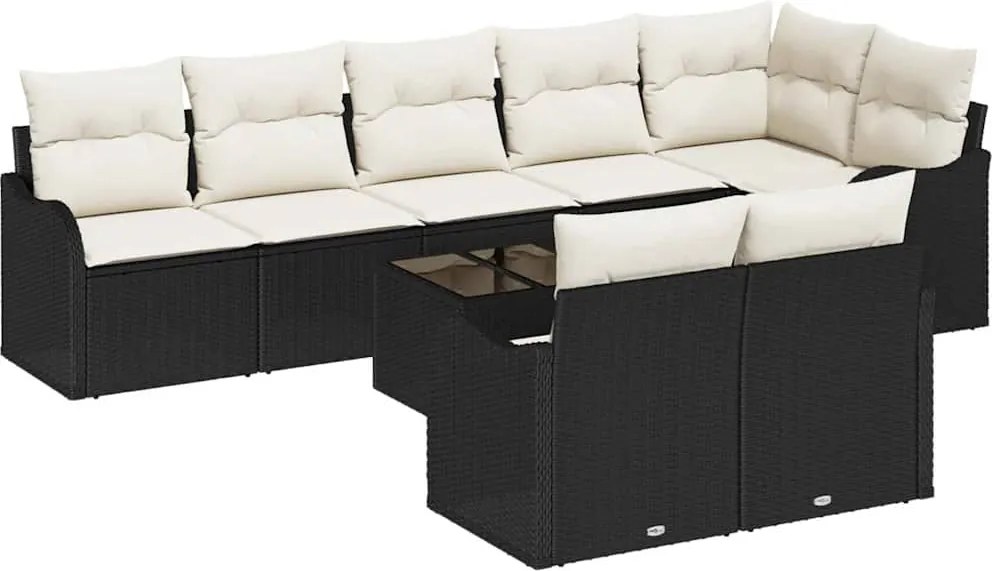 vidaXL Set de canapele pentru grădină 9 pcs Negru și alb Rattan poli