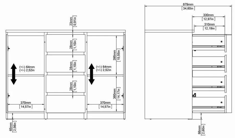 Comodă Simplicity 121 x 50 x 91 cm, negru mat