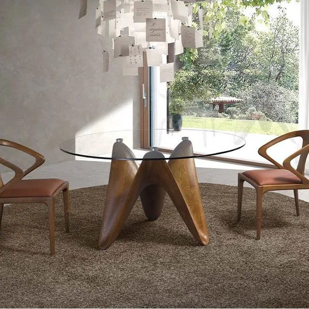 Masa dining design modern Walnut Round 140cm