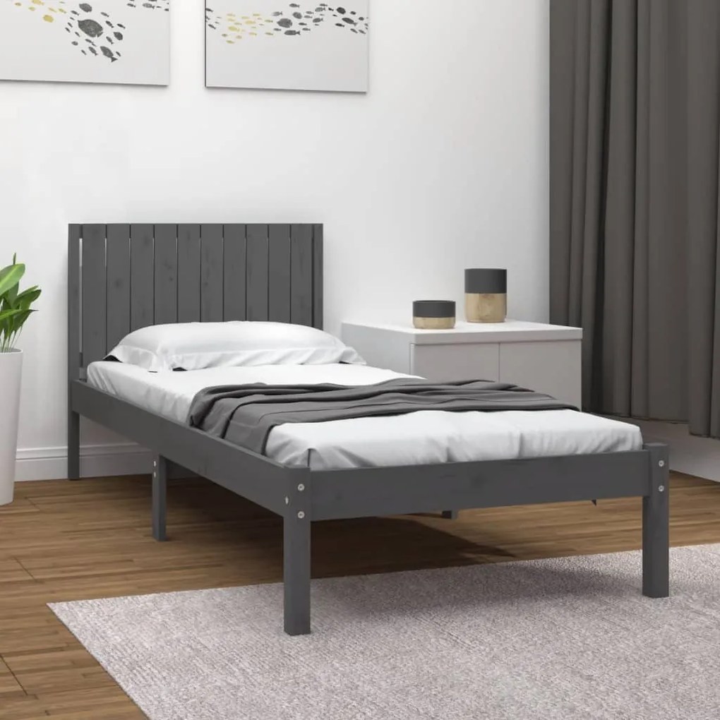 3104405 vidaXL Cadru de pat, gri, 100x200 cm, lemn masiv de pin