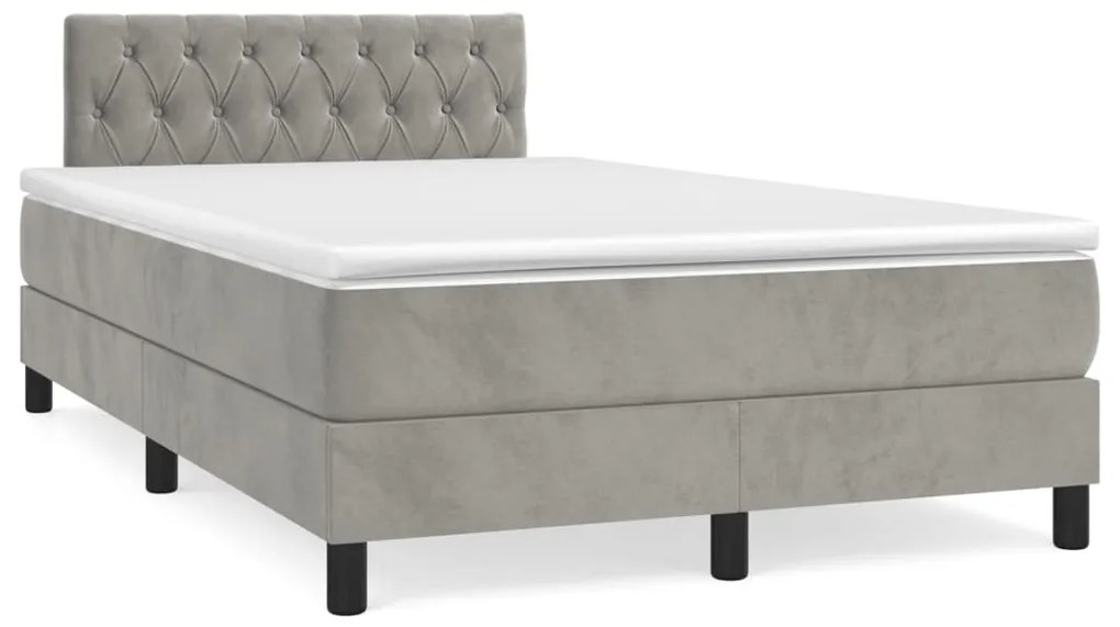 vidaXL Pat box spring cu saltea, gri deschis, 120x190 cm, catifea