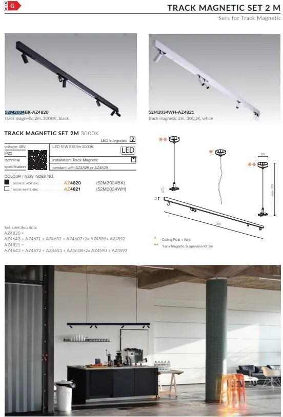Set 2m sina magnetica monofazata cu iluminat inclus Alfa 52M2034WH alb, 3000K