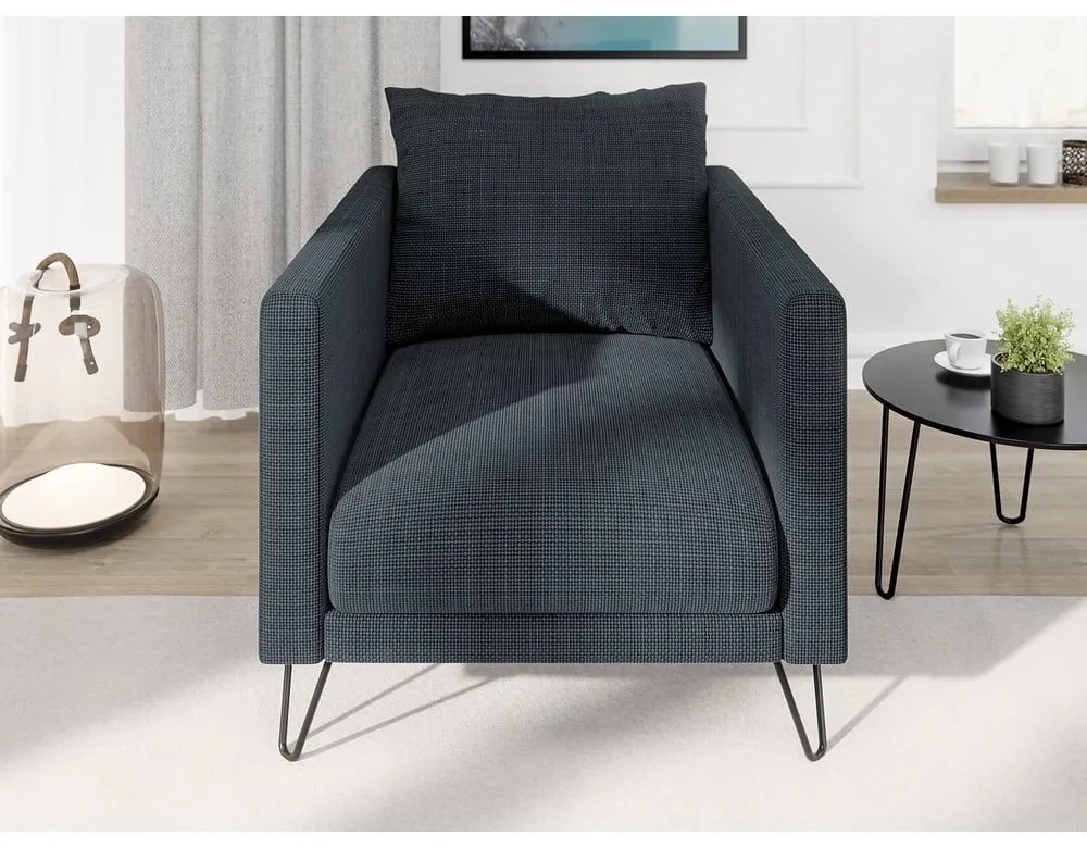 Fotoliu gri închis cu tapițerie din chenille Freya – Ropez