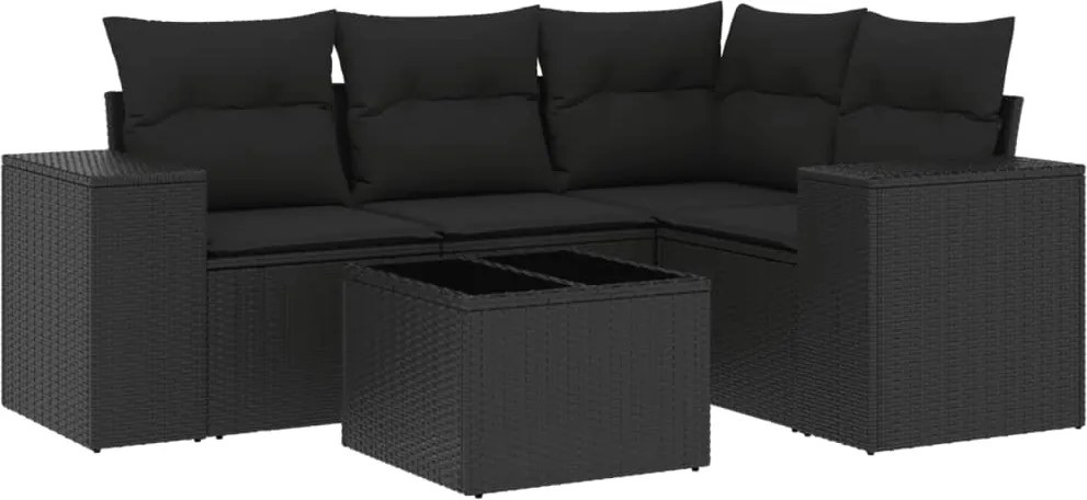 vidaXL Set mobilier de grădină cu perne, 5 piese, negru, poliratan