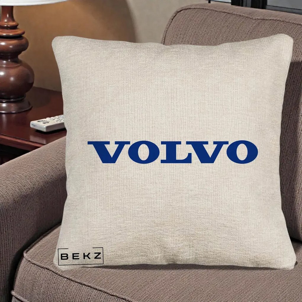 Perna Personalizata cu emblema Volvo, 40x40 cm, Bej Canapea, Husa Detasabila, Perna Inclusa, BEKZ®
