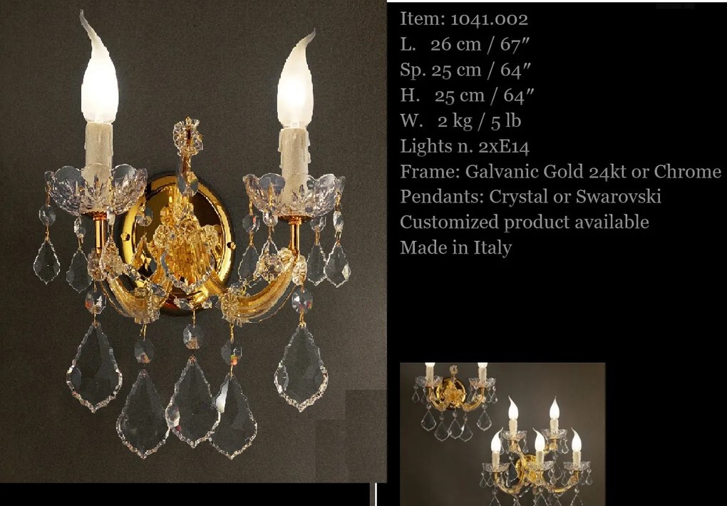 Aplica cu 2 brate design LUX Cristal Asfour MARIA THERESA