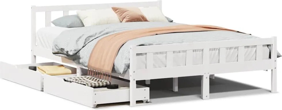 vidaXL Cadru de pat fără saltea, alb, 150x200 cm, lemn masiv pin