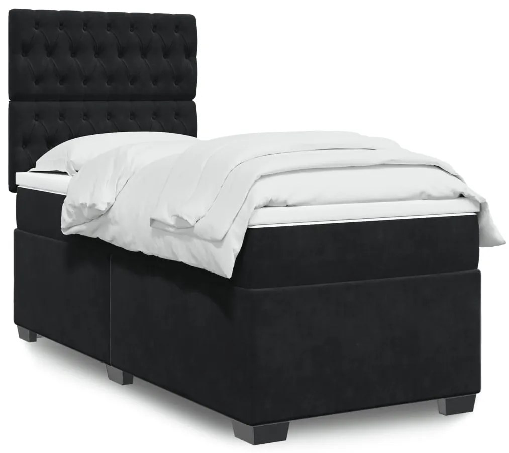 vidaXL Pat box spring cu saltea, negru, 90x200 cm, catifea