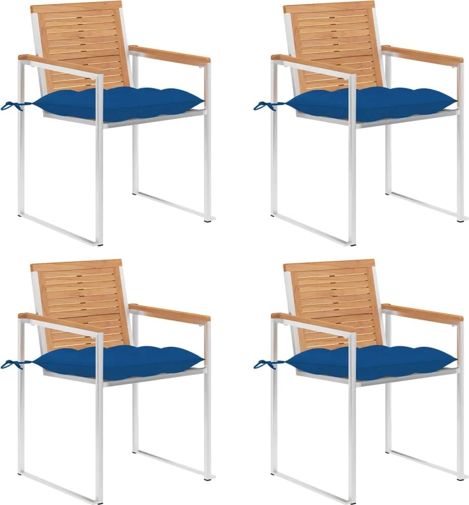 vidaXL Scaune de grădină cu perne, 4 buc., lemn masiv de tec