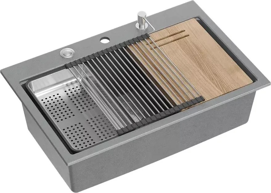 Statie de lucru incastrata cu dozator sapun Quadron Unique Marc gri - inox 76x50 cm