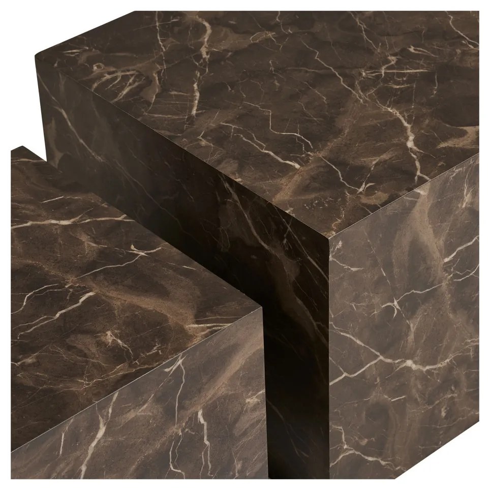 Măsuță de cafea Prague efect marmură, maro, set de 2