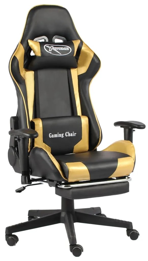 vidaXL Scaun de jocuri pivotant cu suport de picioare, auriu, PVC