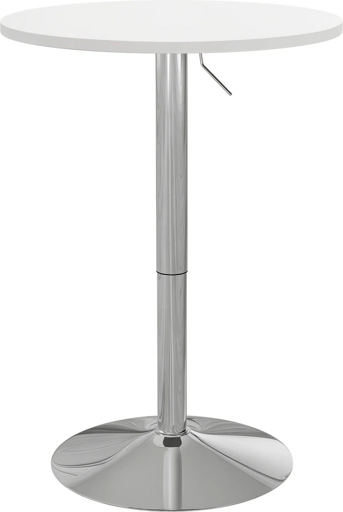 HOMCOM Masă de bar rotundă masă înaltă pentru bucătărie reglabilă în înălțime 69-91 cm blat pivotant la 360° alb și argintiu | Aosom Romania