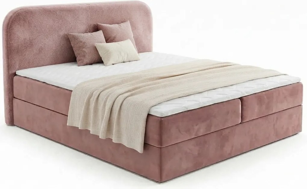 Pat tapitat boxspring FORENA 180x200 cm roz antic Saltea: Saltea cu arcuri Bonell
