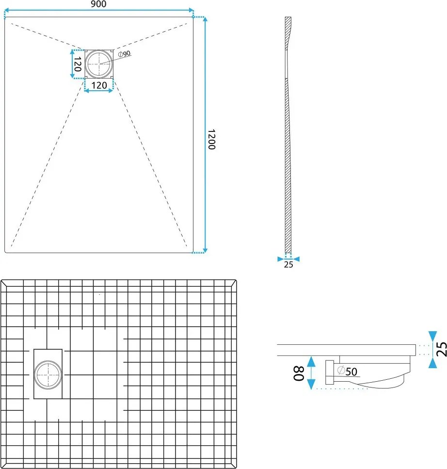 Cada de dus Magnum 120x90 cm alb