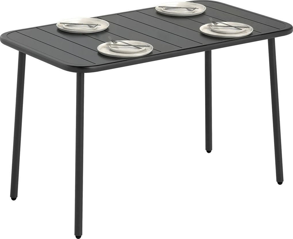 Outsunny Masă de sufragerie de grădină dreptunghiulară 120x70x72 cm din oțel cu blat cu lamele pentru 4 persoane gri | Aosom Romania