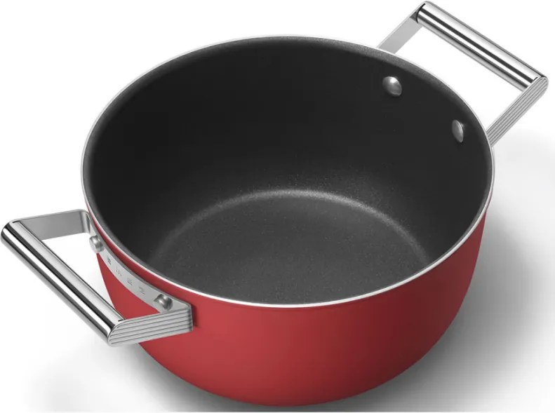 Oala cu capac SMEG CKFC2411RDM, 4,8 l, Ø24 cm, Acoperire cu teflon, Pana la 250°C, Inductie, Rosu