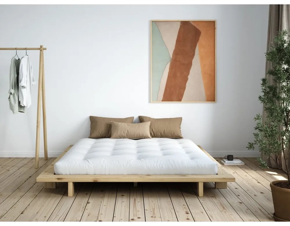 Pat matrimonial din lemn masiv de pin cu somieră 180x200 cm Japan – Karup Design