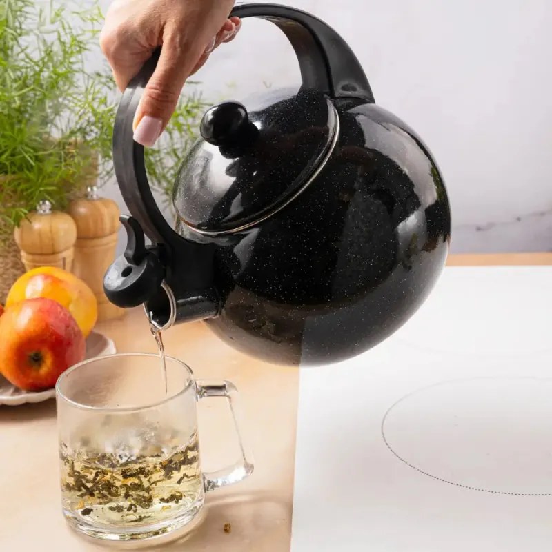 Ceainic cu fluier Kinghoff KH 2039, 2 l, Interior emailat, Toate plitele inclusiv inductie, Negru