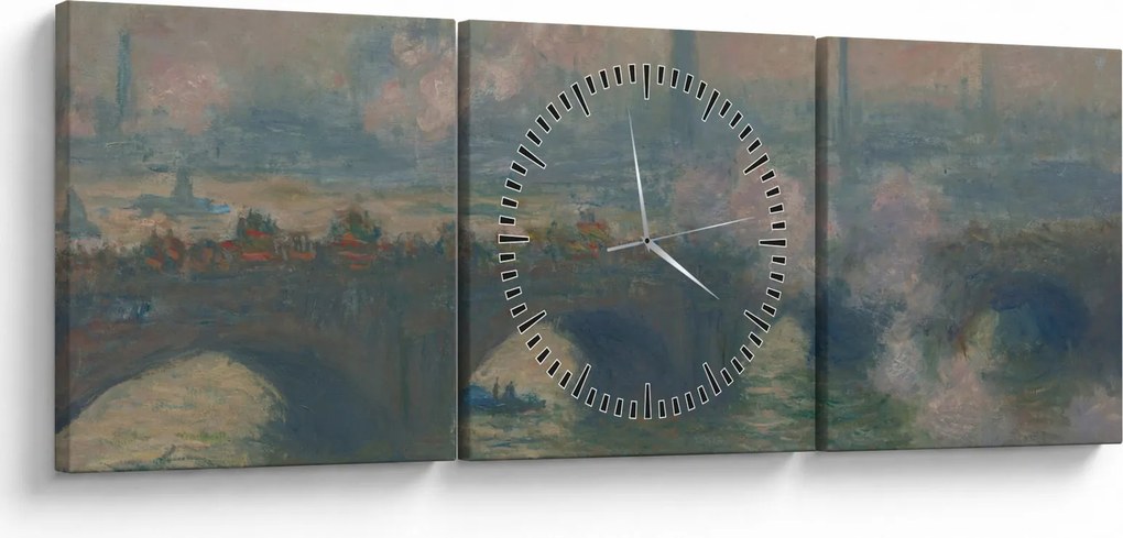 Tablou - Claude Monet, Waterloo Bridge, Gray Day, reproducere (cu ceas) (90x30 cm)