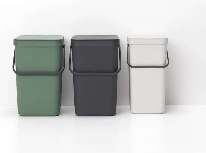 Cos de gunoi colectare selectiva Brabantia Sort&Go 1005516, 16 L, Maner, Montabil pe perete, Gri deschis