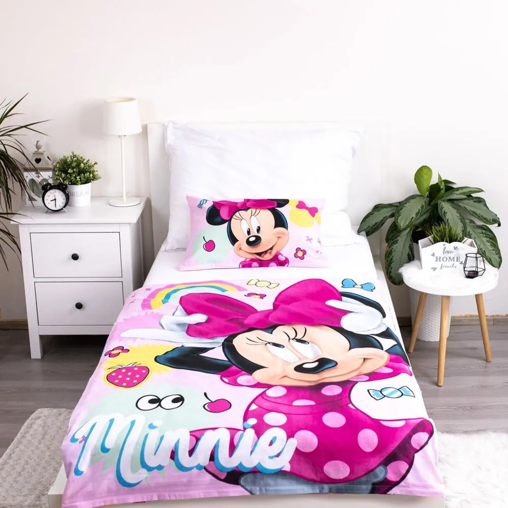 Lenjerie de pat pentru copii roz din bumbac pentru pătuț 100x135 cm Minnie "Sweet" – Jerry Fabrics