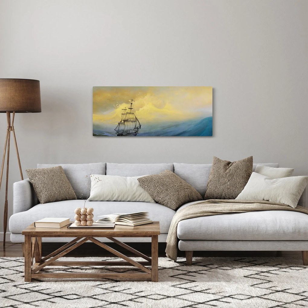 Tablou - Pictură barcă pe mare (120x50 cm)