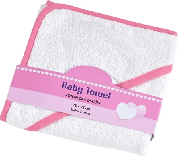 Prosop pentru copii cu gluga BABY 75x75 cm, alb/roz