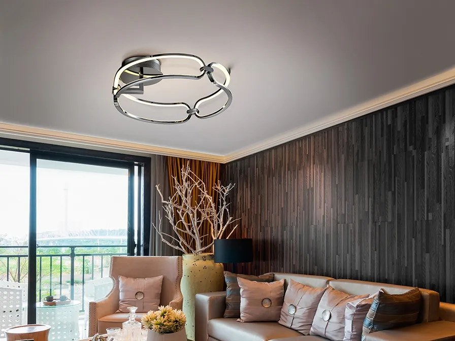 Lustra LED aplicata design ultra-modern, dimabila cu telecomanda, 47cm Colette crom
