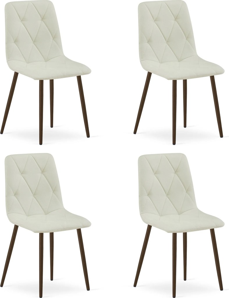 Set 4 Scaune Bucatarie/Dining Fido Picioare Finisaj Lemn Culoare Nuc , Textil Bej