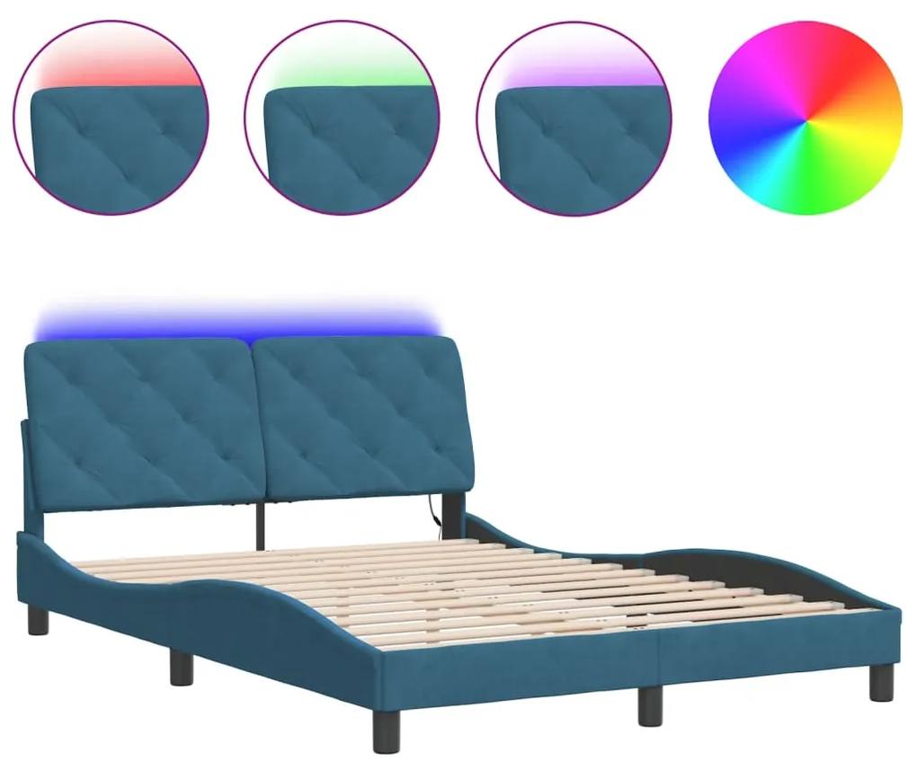 3213853 vidaXL Cadru de pat cu lumini LED, albastru, 140x190 cm, catifea