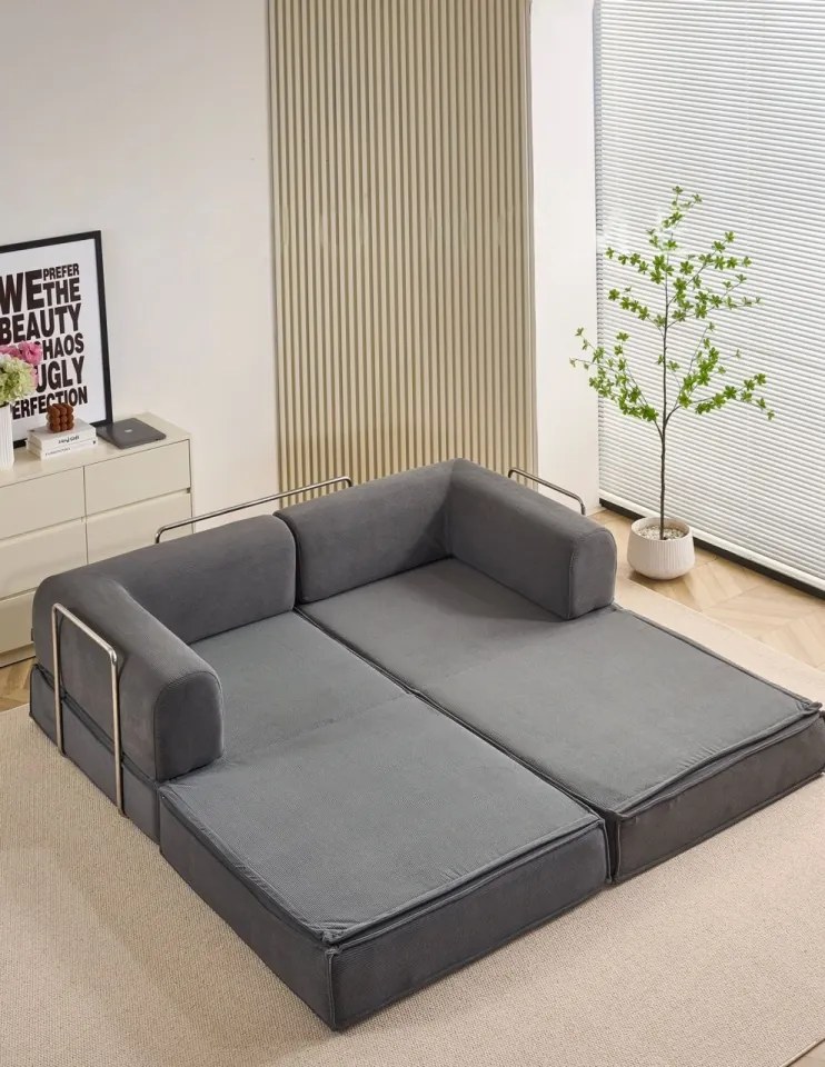 Canapea modulară din memory foam HD – premium, 200x100x70 cm, configurabilă în mai multe moduri (Culoare: Crem)