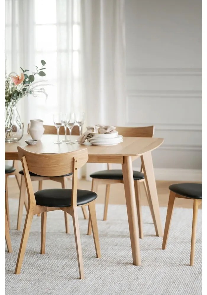 Scaun de dining din lemn de stejar cu șezut negru Rowico Ami, maro