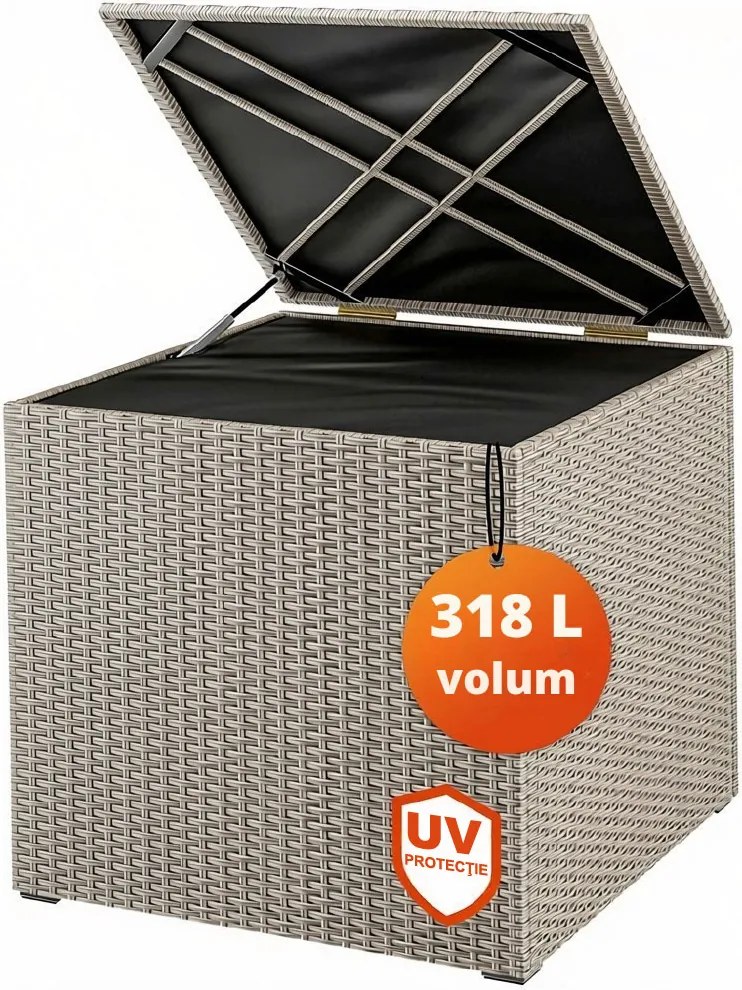 Ladă de depozitare din poliratan RICCO, 318L, 75x75x70 cm, crem Casaria