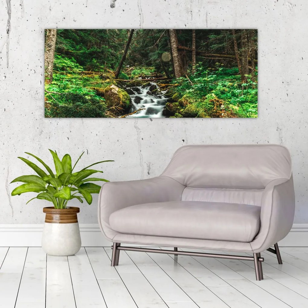 Tablou cu pârău în pădure (120x50 cm)