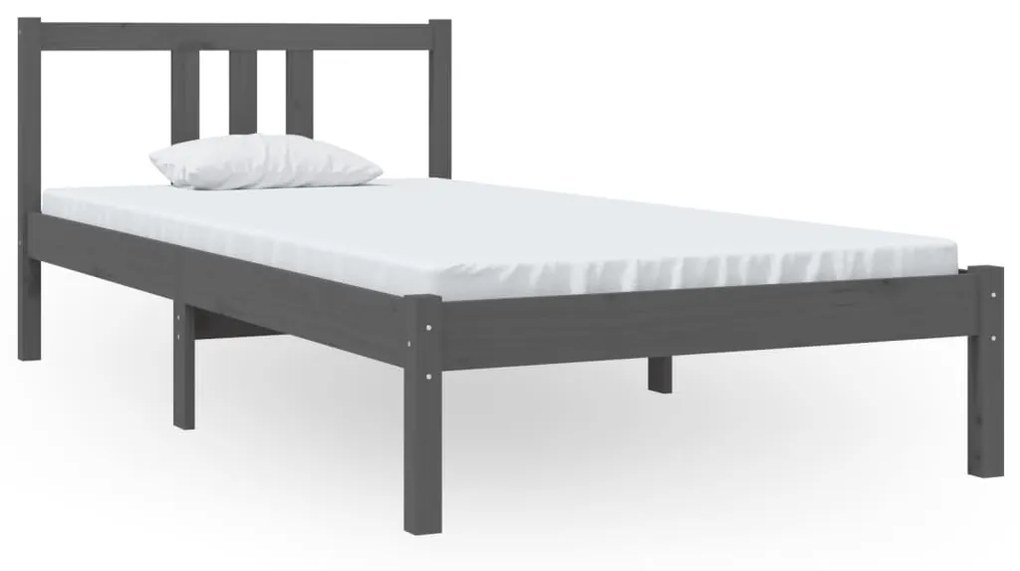 814851 vidaXL Cadru de pat single, gri, 90x190 cm, lemn masiv