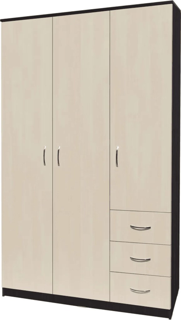 Dulap Vega, 3 usi/3 sertare, Wenge/Mesteacan