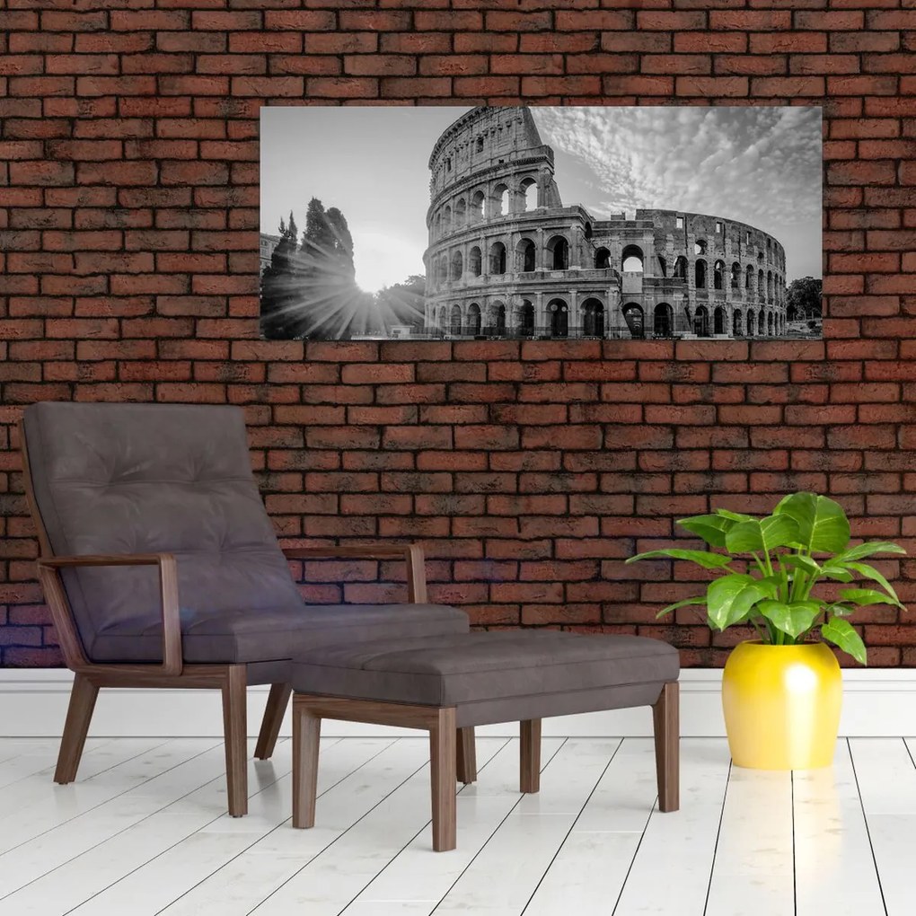 Tablou - Colosseum din Roma, alb-negru (120x50 cm)