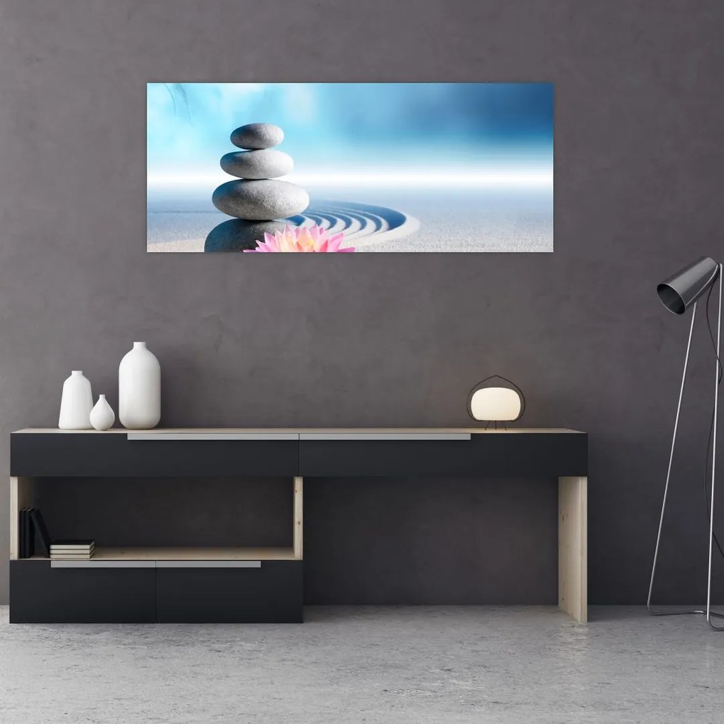 Tablou cu nisip, crin și pietrele spa (120x50 cm)