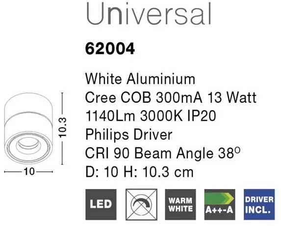 Spot LED directionabil, aplicat tavan/ perete UNIVERSAL alb NVL-62004