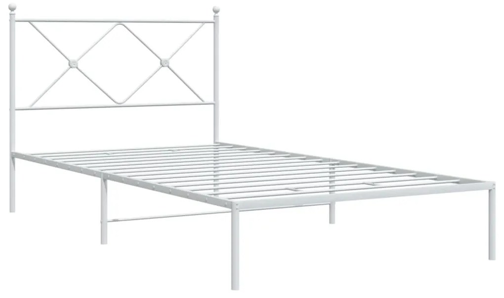 376545 vidaXL Cadru de pat metalic cu tăblie, alb, 100x190 cm