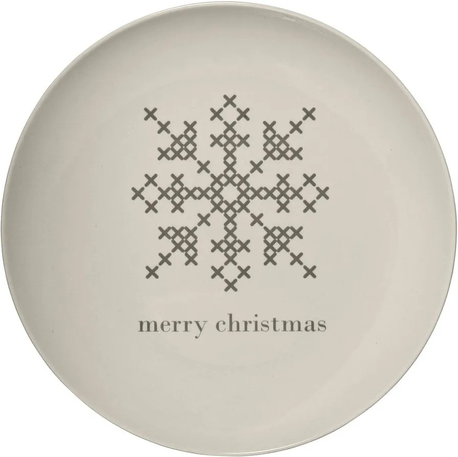 Farfurie din gresie ceramică Bloomingville Cross Christmas, ⌀ 25 cm, alb