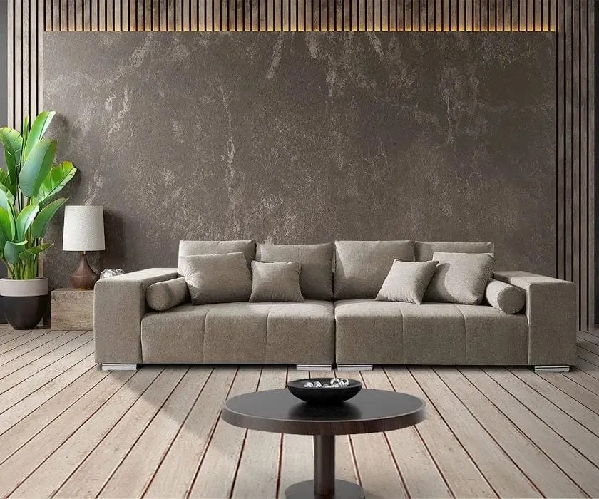 Canapea extensibilă dumonde cu ladă de depozitare si sezut confortabil din spuma high-density, Marbela Enjoy Camel XXL 295x100 cm cu taburet inclus