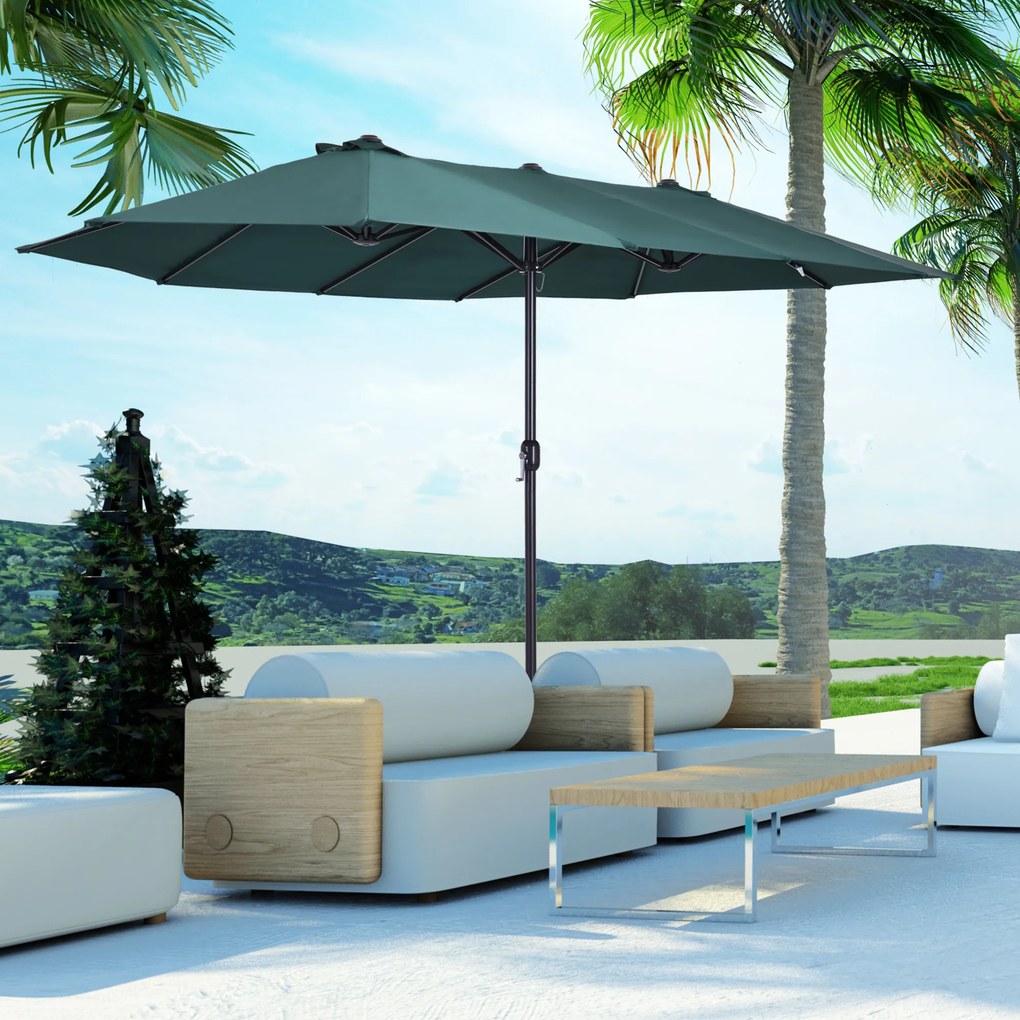 Outsunny Umbrelă Dublă de Grădină, Protecție UV, Manivelă pentru Deschidere, 460x270x240 cm, Verde | Aosom Romania